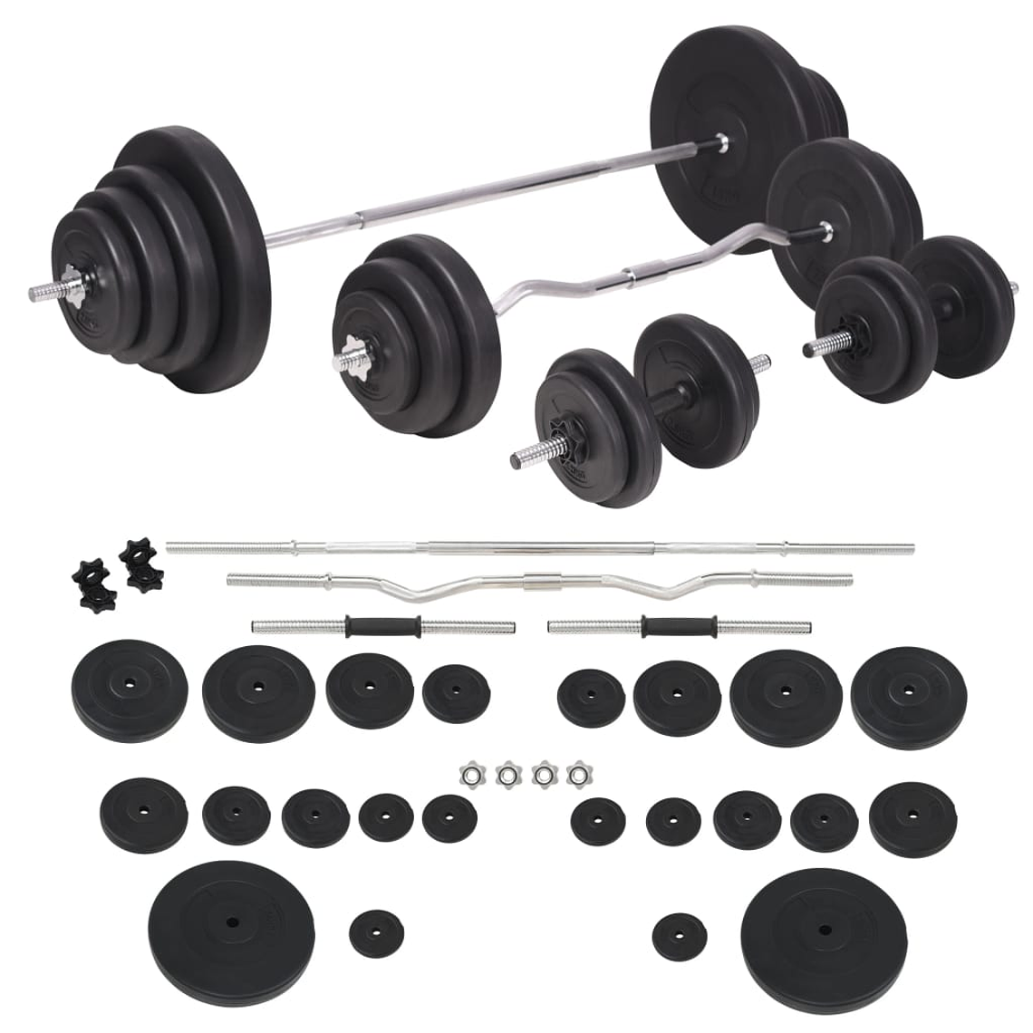 vidaXL Conjunto de barras e halteres 120 Kg 1