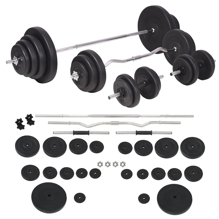 vidaXL Conjunto de barras e halteres 120 Kg 1