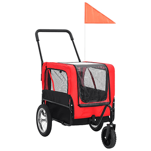 vidaXL Reboque bicicletas/carrinho para animais 2-em-1 vermelho/preto