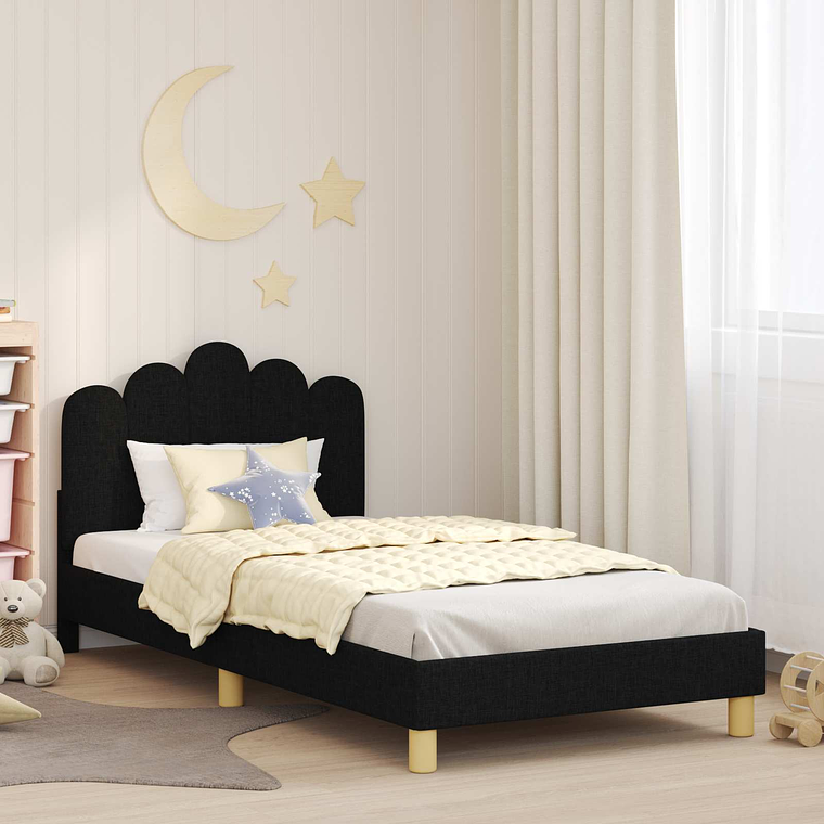 vidaXL Estrutura de Cama Infantil com Cabeceira Preto 80 x 200 cm 1