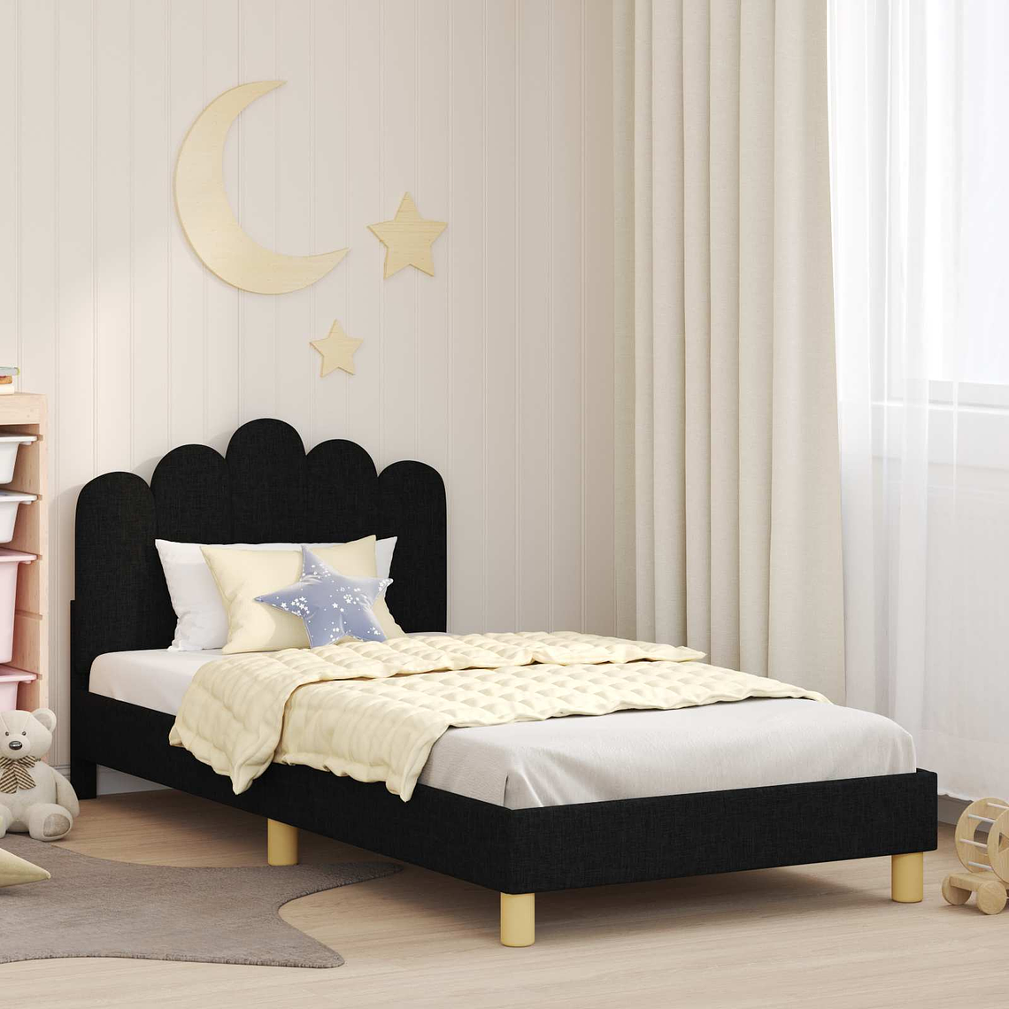 vidaXL Estrutura de Cama Infantil com Cabeceira Preto 90 x 190 cm 1