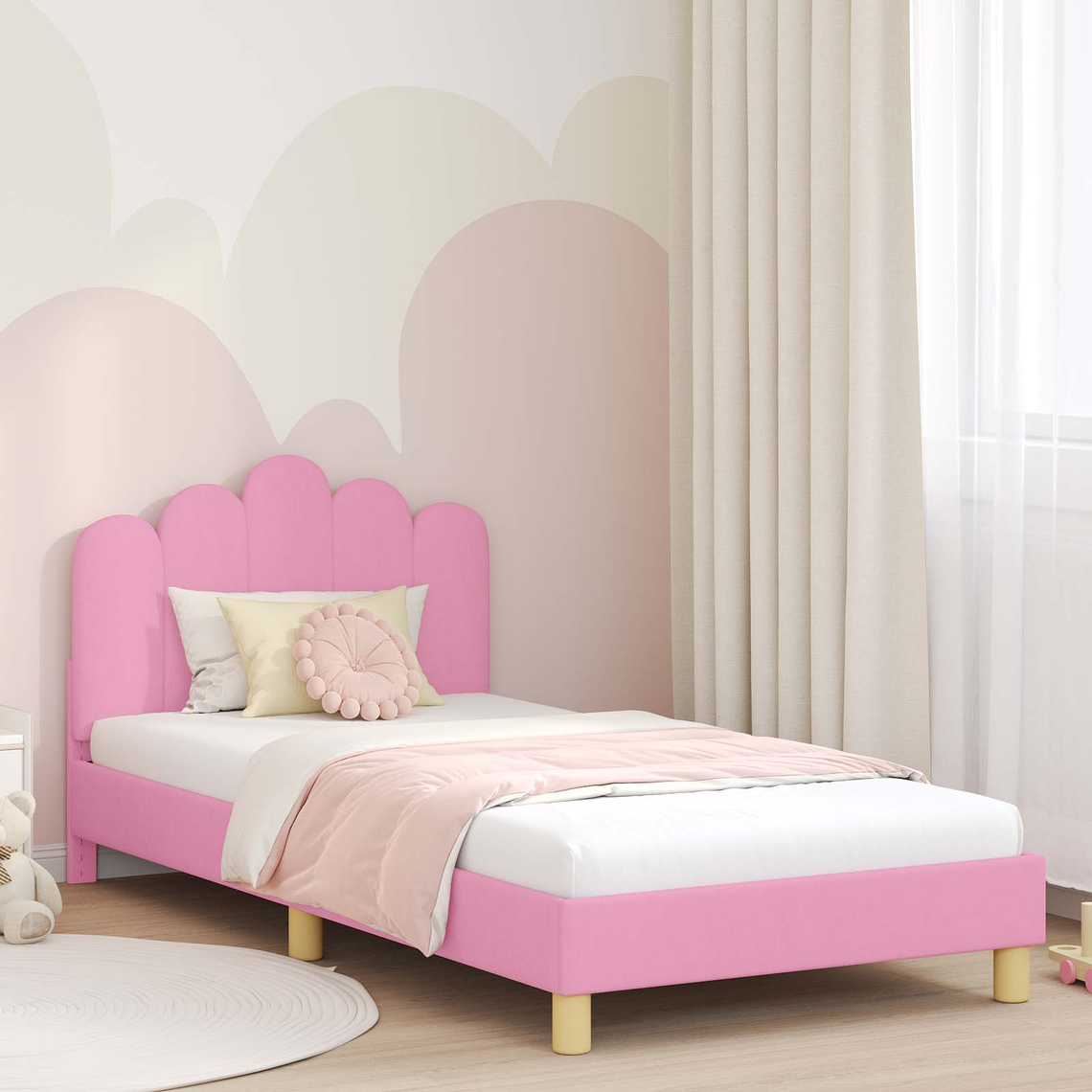 vidaXL Estrutura de Cama Infantil com Cabeceira Rosa 90 x 190 cm 1