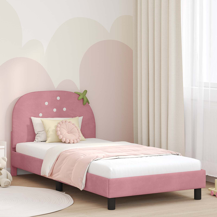 vidaXL Estrutura de Cama Infantil com Cabeceira Rosa 80 x 200 cm 1