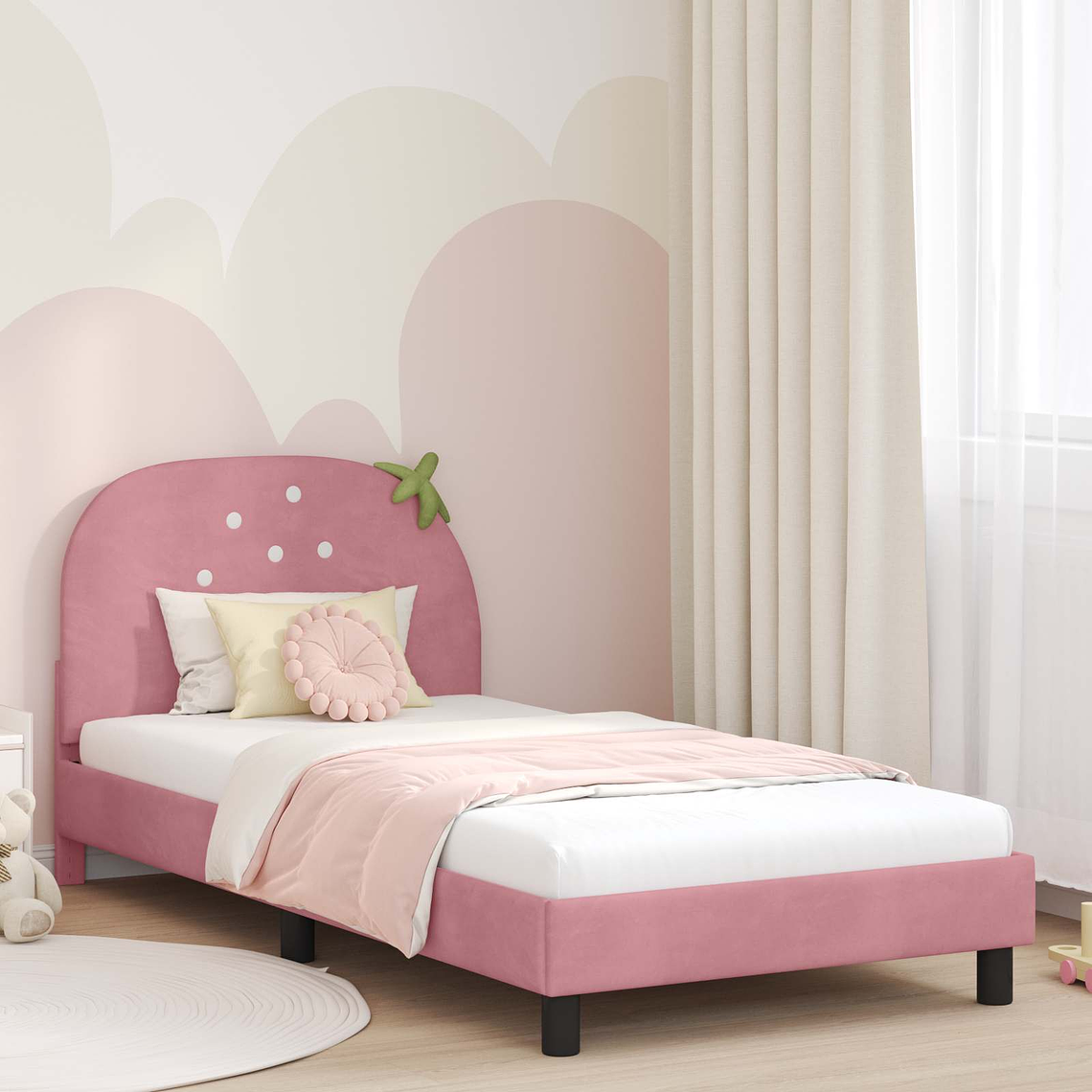 vidaXL Estrutura de Cama Infantil com Cabeceira Rosa 90 x 190 cm 1