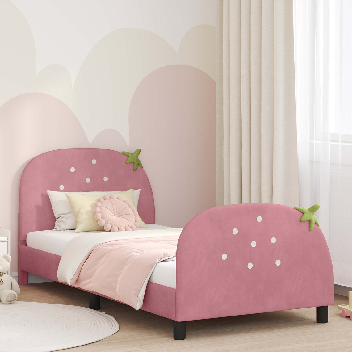 vidaXL Estrutura de Cama Infantil com Cabeceira Rosa 90 x 190 cm 1
