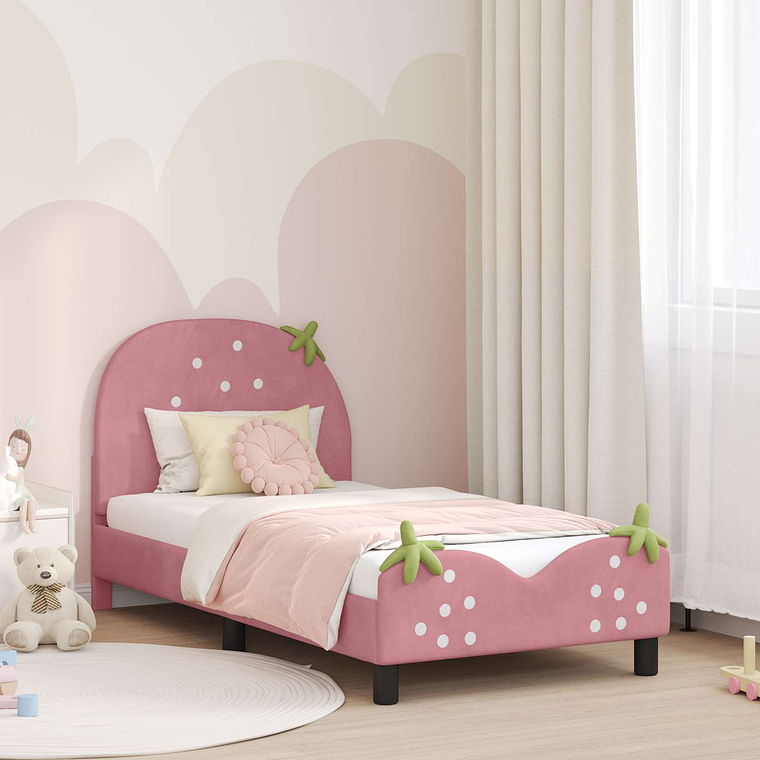 vidaXL Estrutura de Cama Infantil com Cabeceira Rosa 80 x 160 cm 1