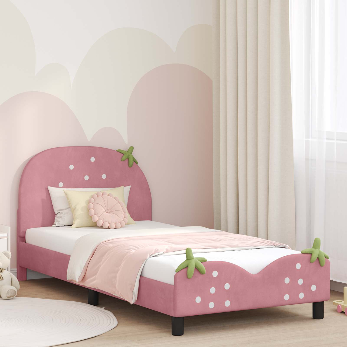 vidaXL Estrutura de Cama Infantil com Cabeceira Rosa 80 x 200 cm 1