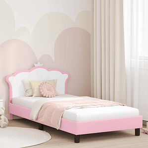 vidaXL Estrutura de Cama Infantil com Cabeceira Rosa 90 x 190 cm PU