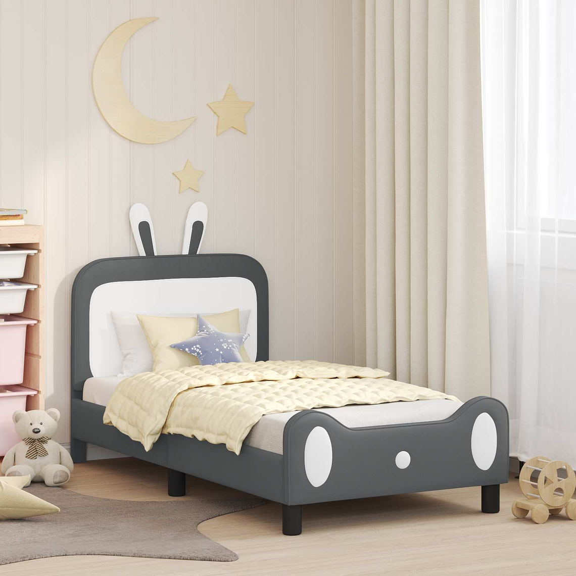 vidaXL Estrutura de Cama Infantil com Cabeceira Cinzento-claro PU 1