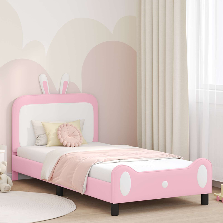 vidaXL Estrutura de Cama Infantil com Cabeceira Rosa 80 x 200 cm PU 1