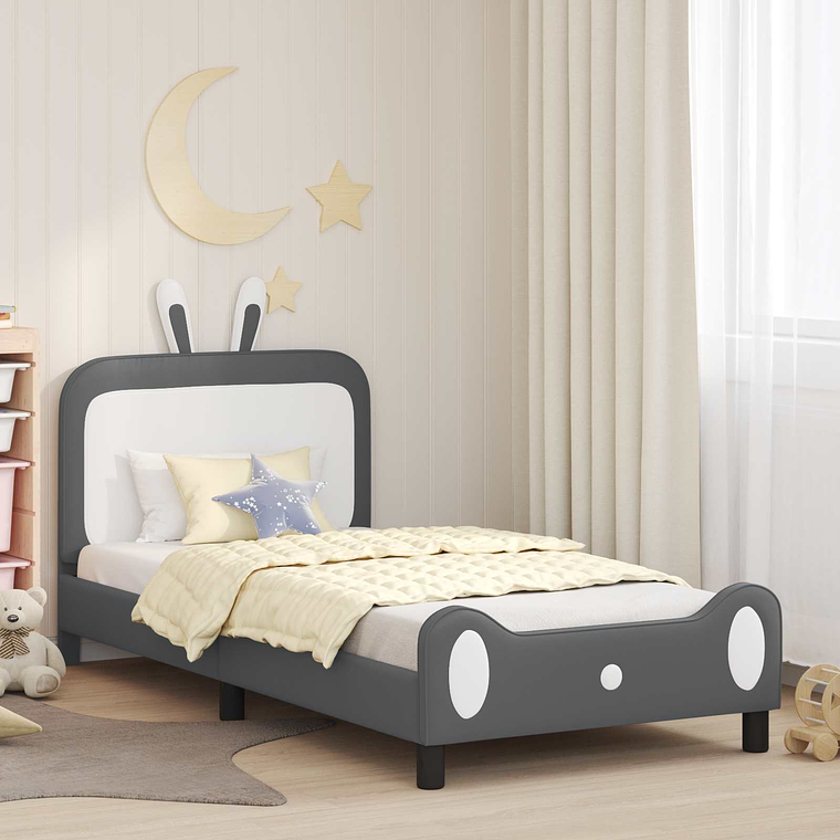vidaXL Estrutura de Cama Infantil com Cabeceira Cinzento-claro PU 1