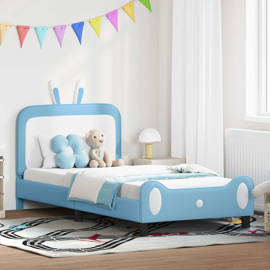 vidaXL Estrutura de Cama Infantil com Cabeceira Azul 90 x 190 cm PU 1