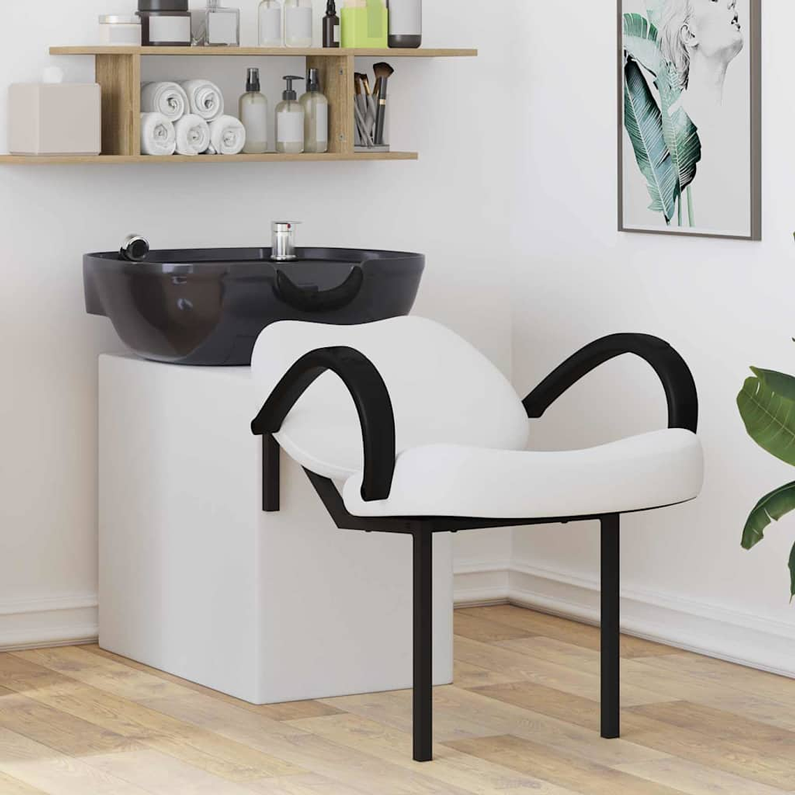 vidaXL Cadeira de Shampoo Manual Branco e Preto 63 x 141 x 92 cm PVC 1