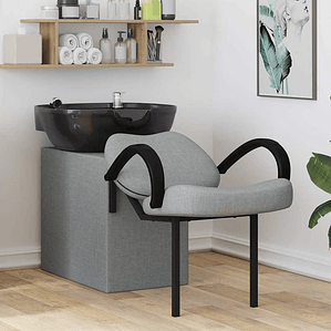 vidaXL Cadeira de Shampoo Cinza Claro e Preto 63 x 141 x 92 cm tecido