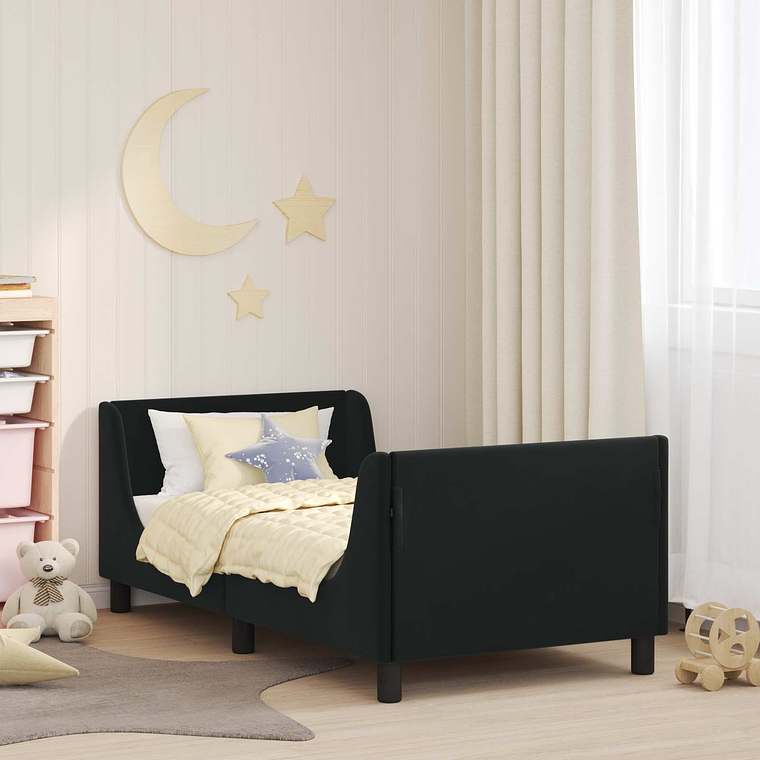vidaXL Estrutura de Cama Infantil com Cabeceira Preto 80 x 160 cm 1