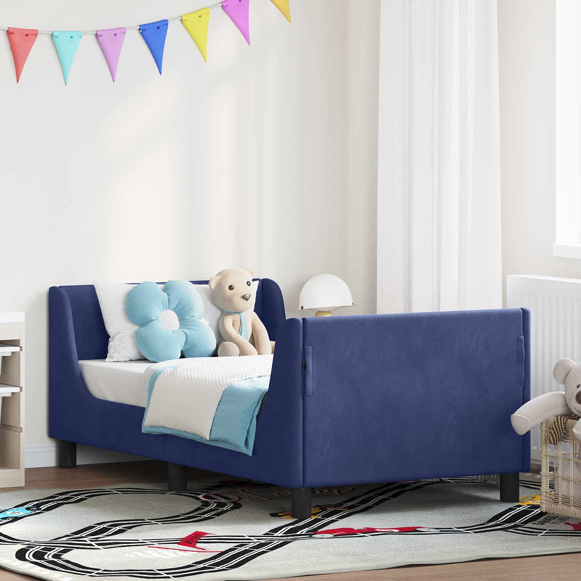 vidaXL Estrutura de Cama Infantil com Cabeceira Azul Polícia 1