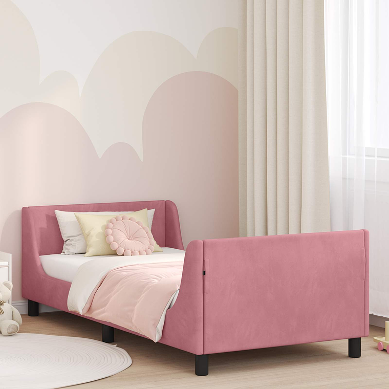 vidaXL Estrutura de Cama Infantil com Cabeceira Rosa 80 x 200 cm 1