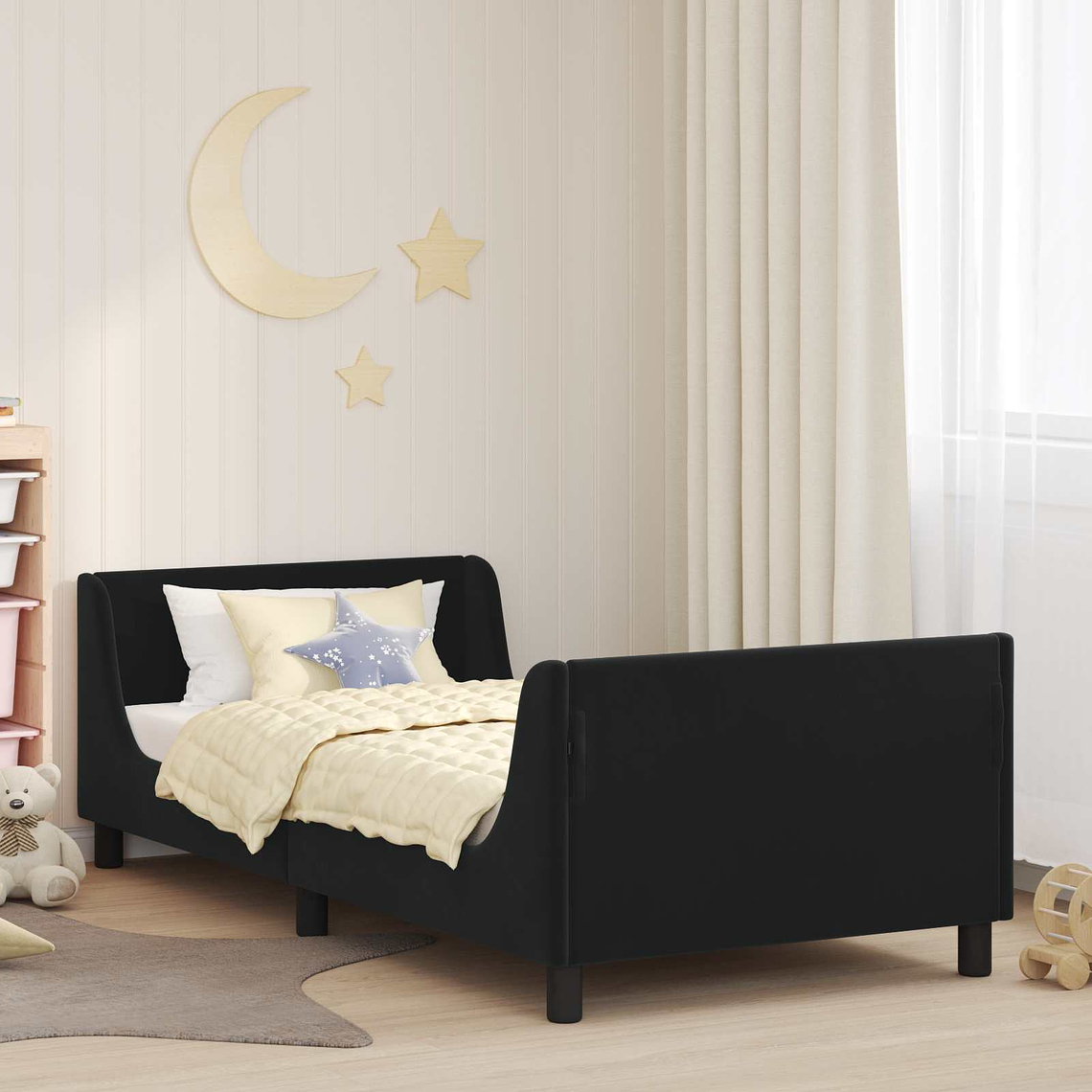 vidaXL Estrutura de Cama Infantil com Cabeceira Preto 90 x 190 cm 1