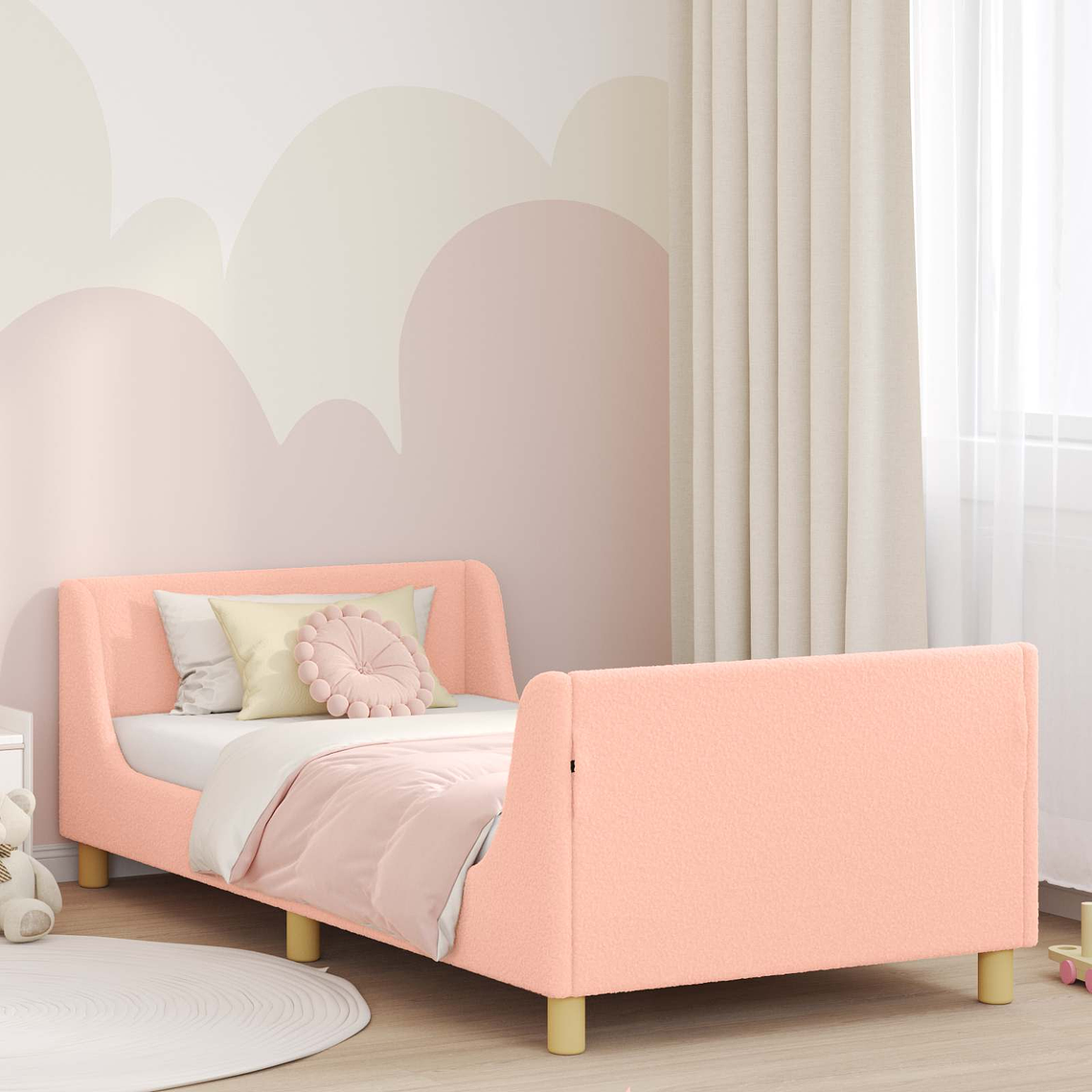 vidaXL Estrutura de Cama Infantil com Cabeceira Rosa 90 x 200 cm 1
