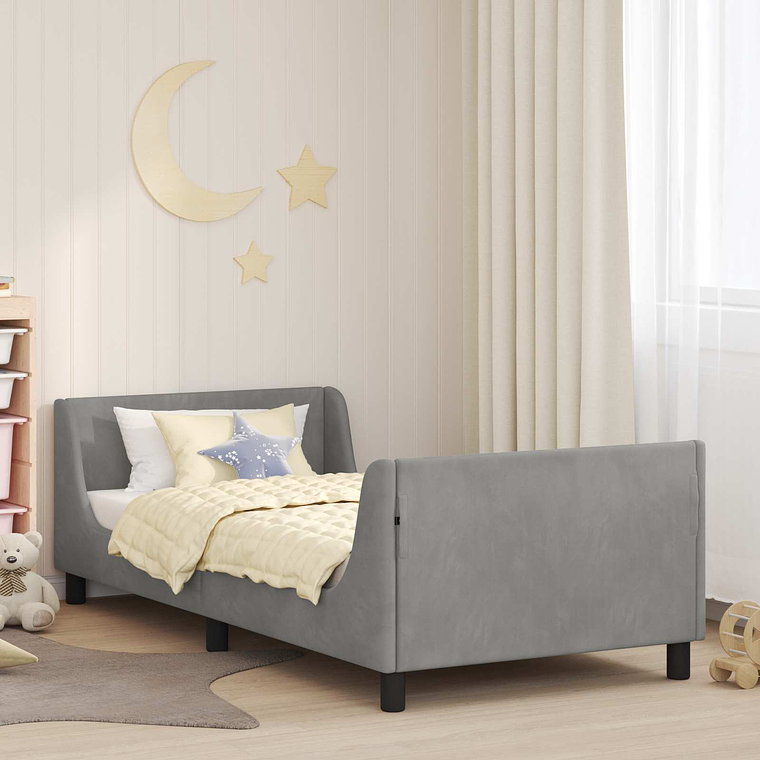 vidaXL Estrutura de Cama Infantil com Cabeceira Cinzento-claro 1