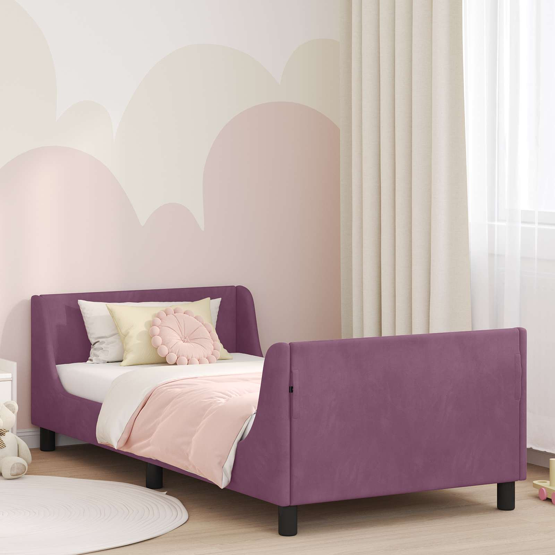 vidaXL Estrutura de Cama Infantil com Cabeceira Roxo 90 x 200 cm 1