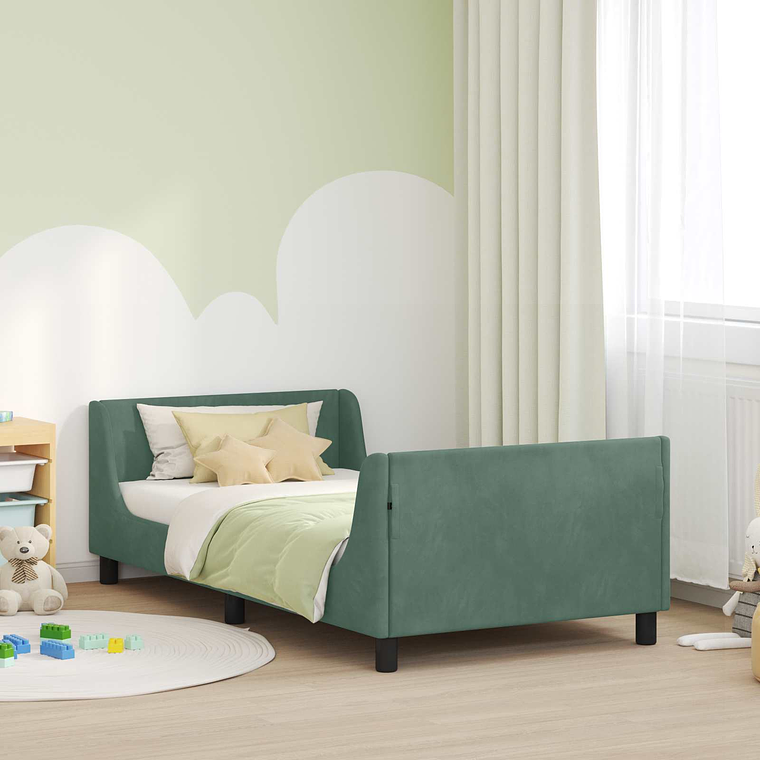 vidaXL Estrutura de Cama Infantil com Cabeceira Verde do Mar 1