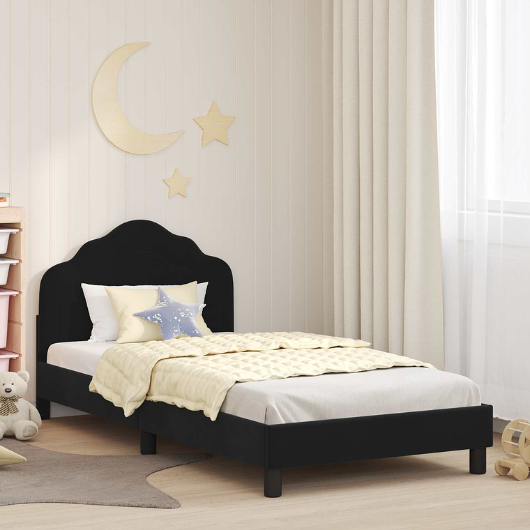 vidaXL Estrutura de Cama Infantil com Cabeceira Preto 90 x 190 cm 1