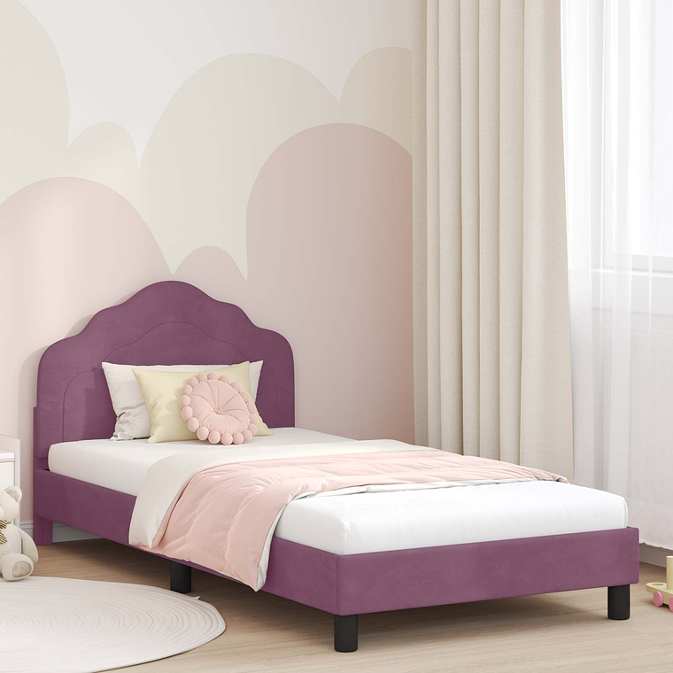 vidaXL Estrutura de Cama Infantil com Cabeceira Roxo 90 x 190 cm 1