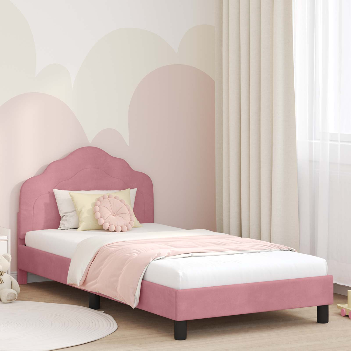 vidaXL Estrutura de Cama Infantil com Cabeceira Rosa 90 x 200 cm 1