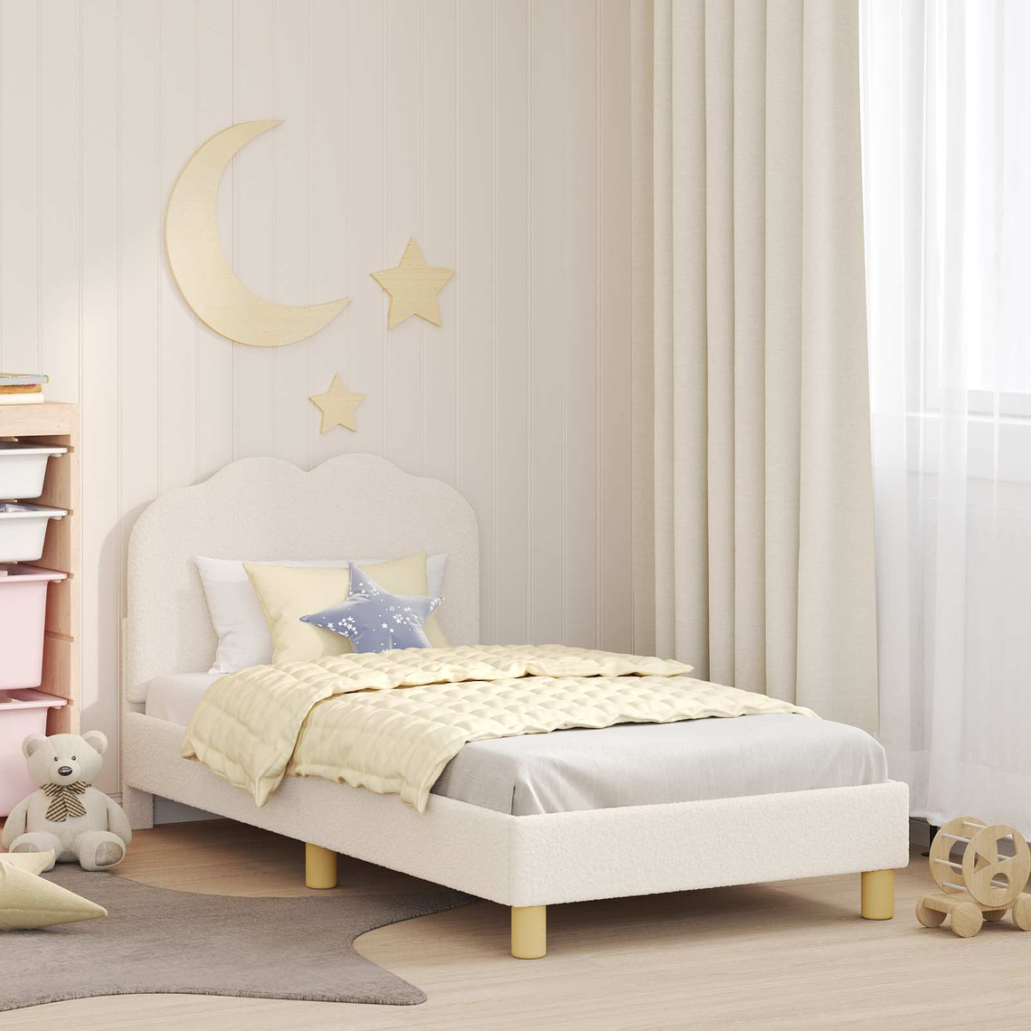 vidaXL Estrutura de Cama Infantil com Cabeceira Creme 80 x 160 cm 1