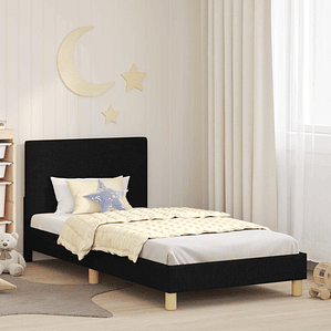 vidaXL Estrutura de Cama Infantil com Cabeceira Preto 90 x 200 cm