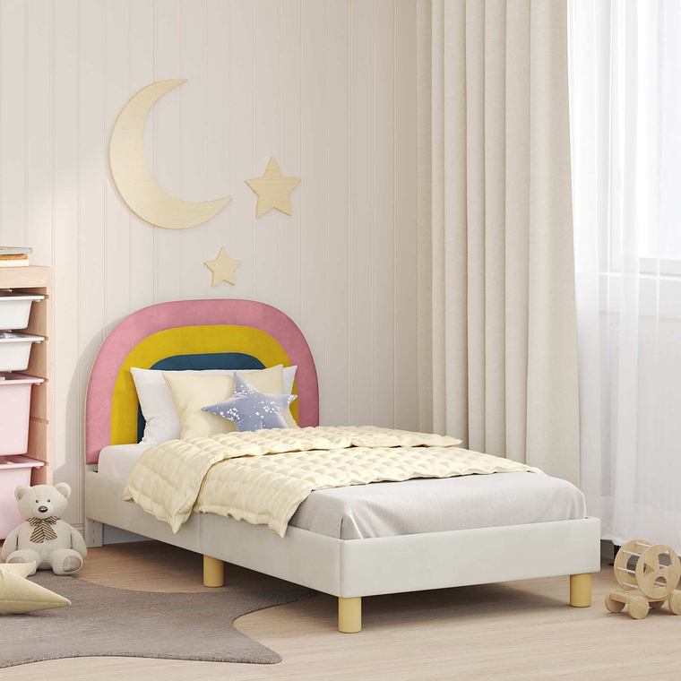 vidaXL Estrutura de Cama Infantil com Cabeceira Creme 80 x 160 cm 1