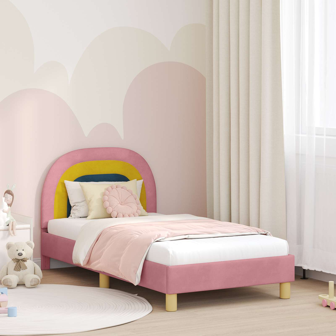 vidaXL Estrutura de Cama Infantil com Cabeceira Rosa 80 x 160 cm 1