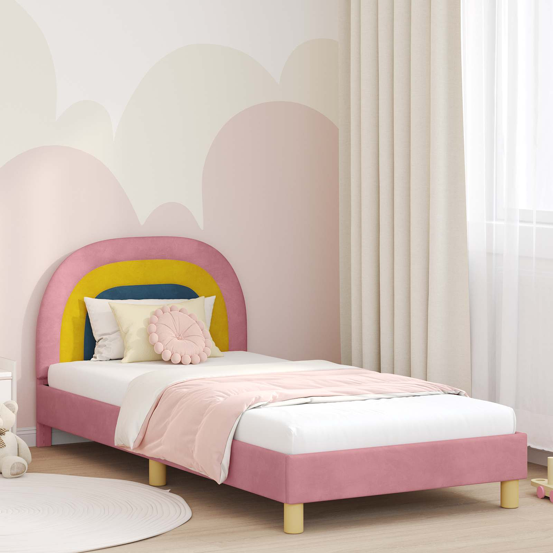 vidaXL Estrutura de Cama Infantil com Cabeceira Rosa 90 x 190 cm 1