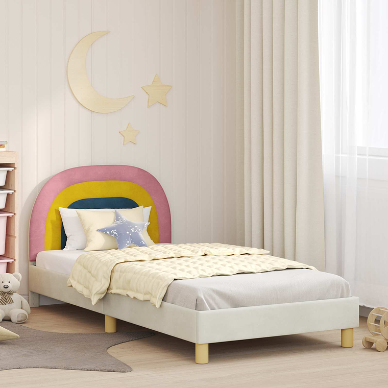 vidaXL Estrutura de Cama Infantil com Cabeceira Creme 90 x 200 cm 1