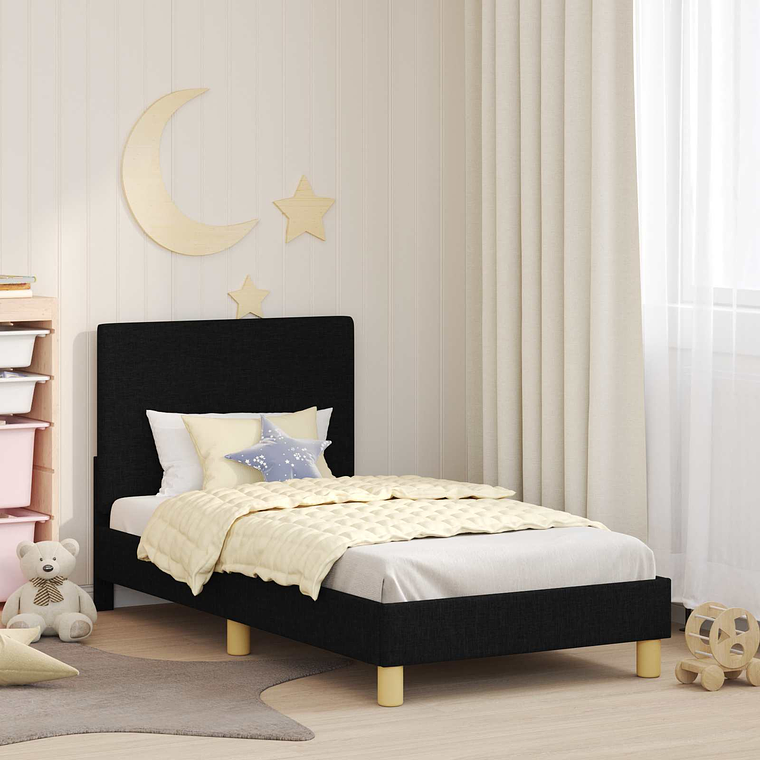 vidaXL Estrutura de Cama Infantil com Cabeceira Preto 80 x 160 cm 1