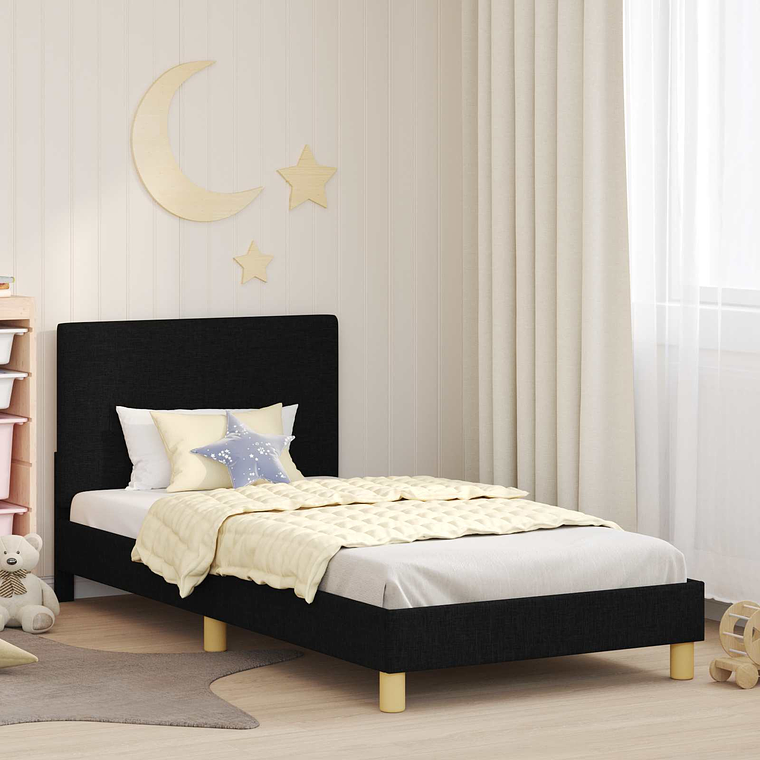 vidaXL Estrutura de Cama Infantil com Cabeceira Preto 80 x 200 cm 1