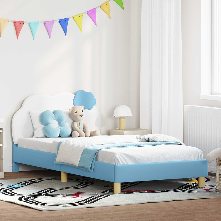 vidaXL Estrutura de Cama Infantil com Cabeceira Azul 90 x 200 cm PU 1