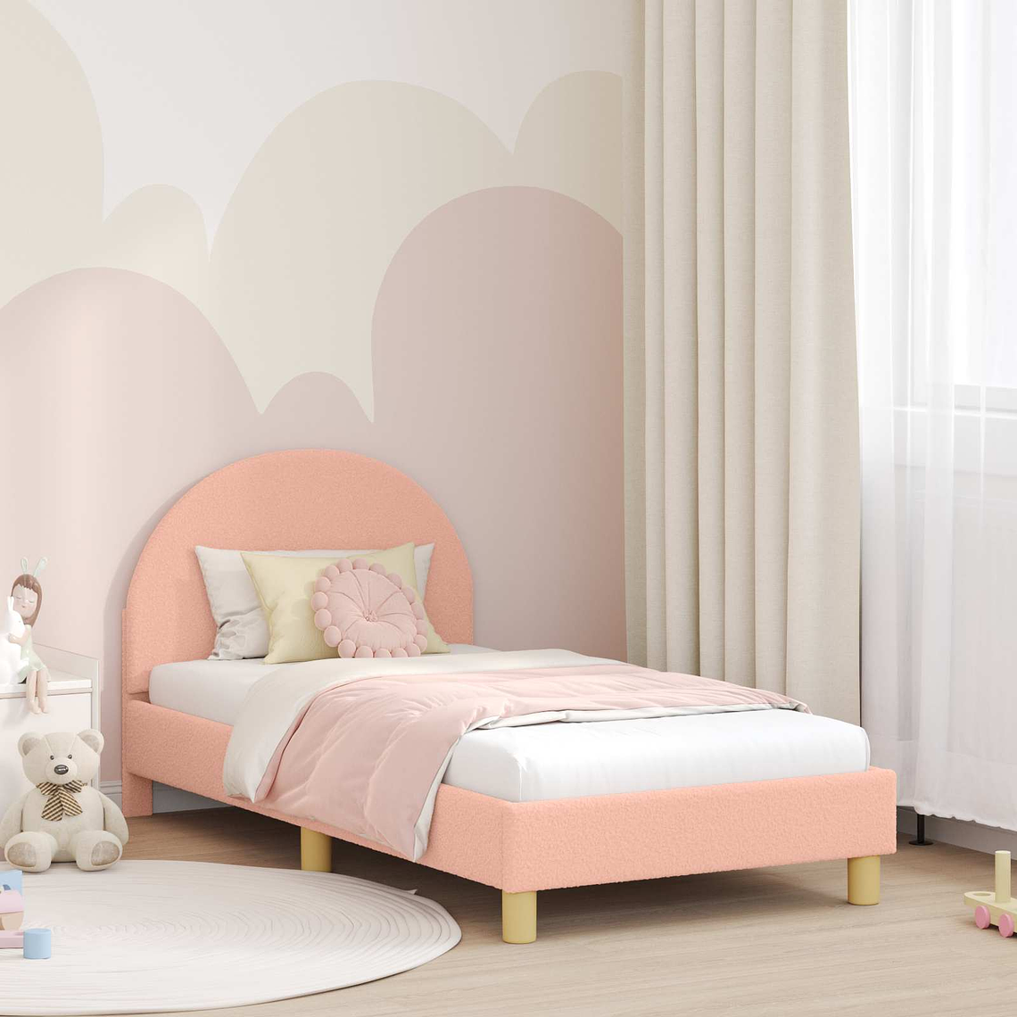 vidaXL Estrutura de Cama Infantil com Cabeceira Rosa 80 x 160 cm 1