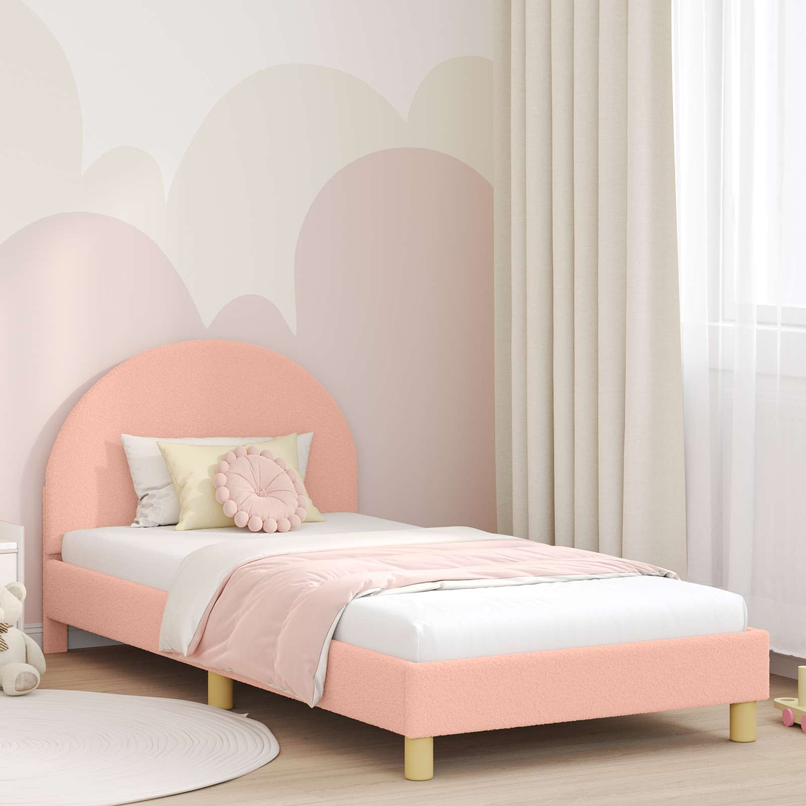 vidaXL Estrutura de Cama Infantil com Cabeceira Rosa 80 x 200 cm 1