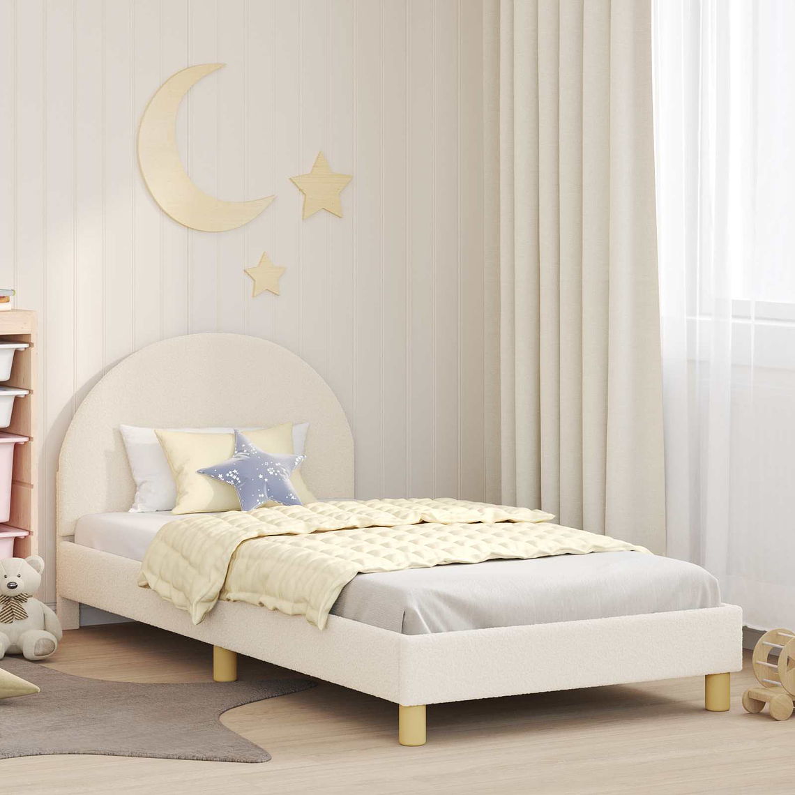 vidaXL Estrutura de Cama Infantil com Cabeceira Creme 90 x 200 cm 1