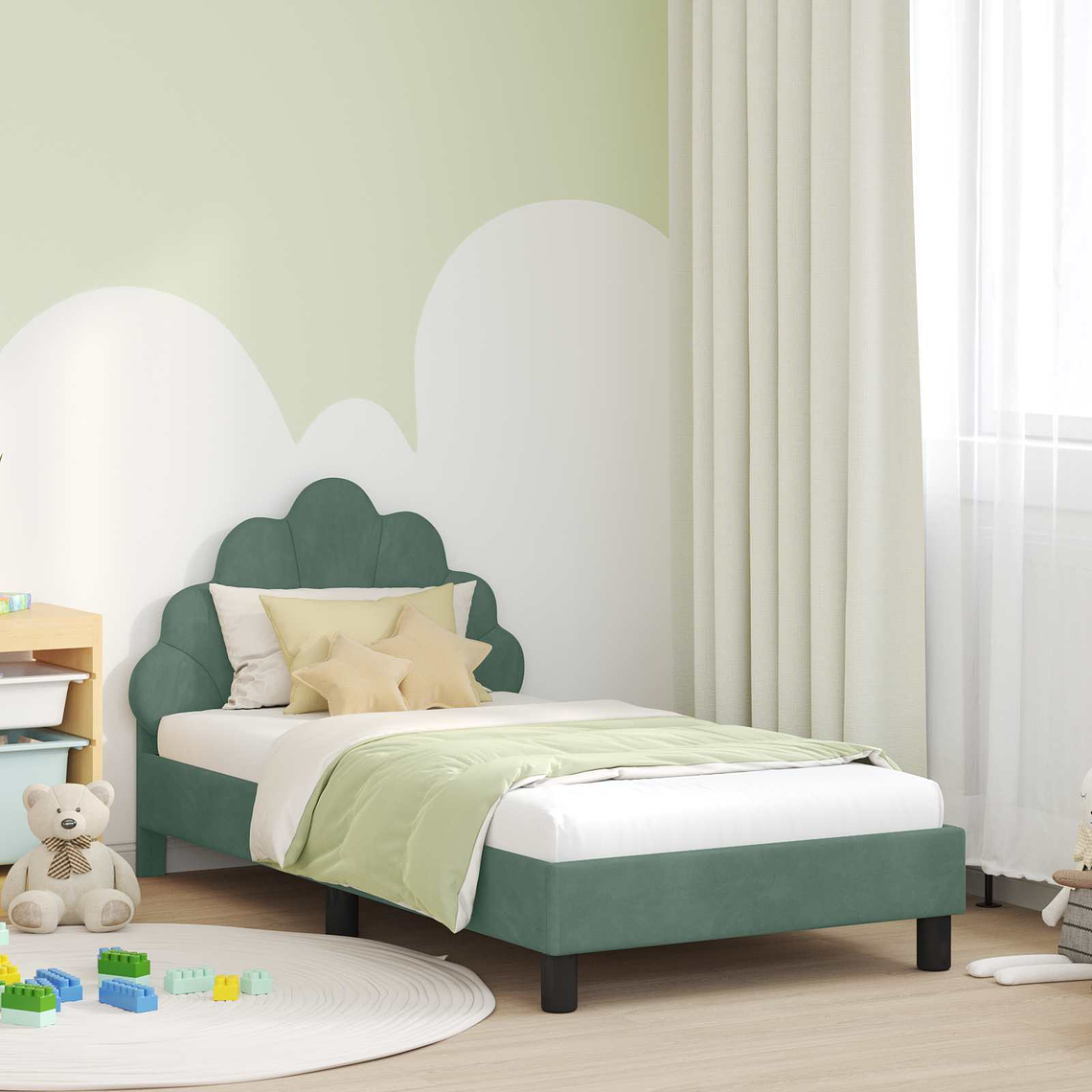 vidaXL Estrutura de Cama Infantil com Cabeceira Verde do Mar Veludo 1