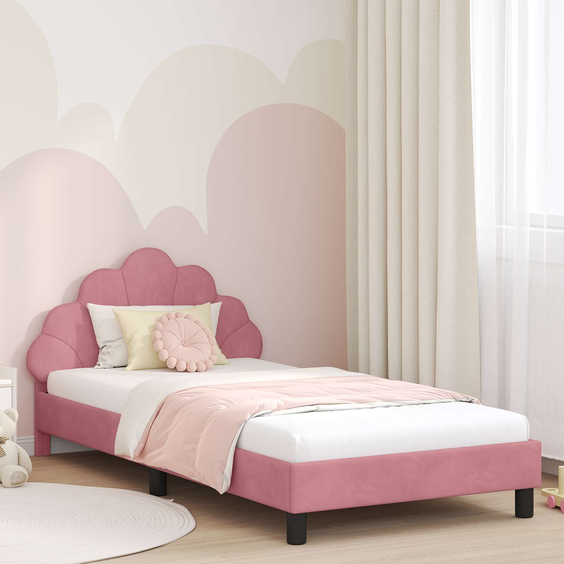 vidaXL Estrutura de Cama Infantil com Cabeceira Rosa 80 x 200 cm 1