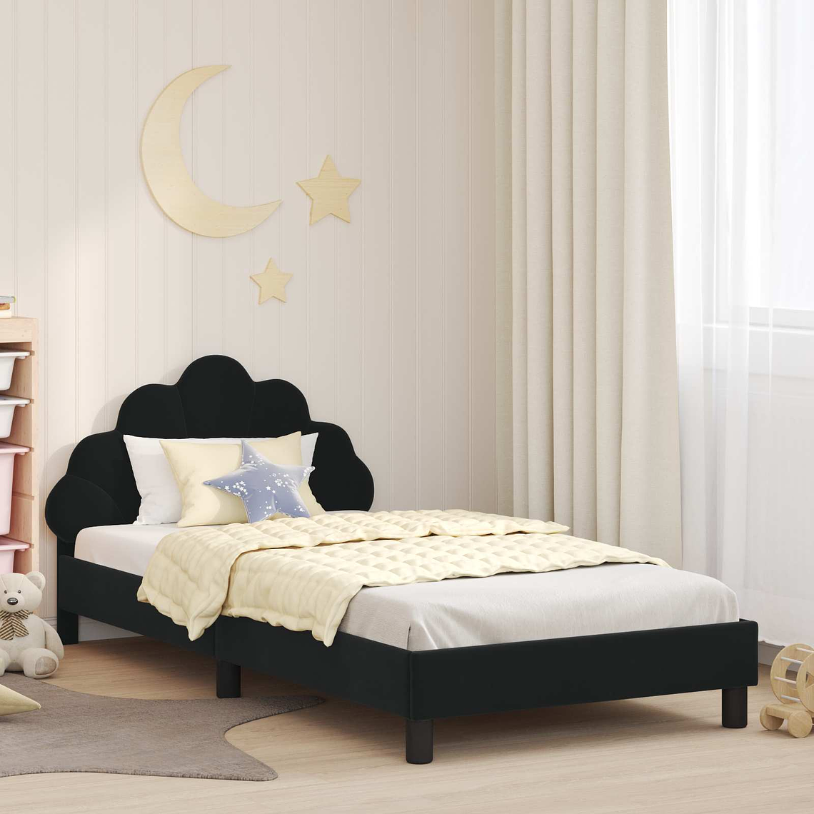 vidaXL Estrutura de Cama Infantil com Cabeceira Preto 90 x 200 cm 1