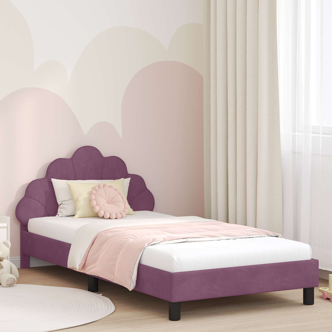 vidaXL Estrutura de Cama Infantil com Cabeceira Roxo 90 x 200 cm 1