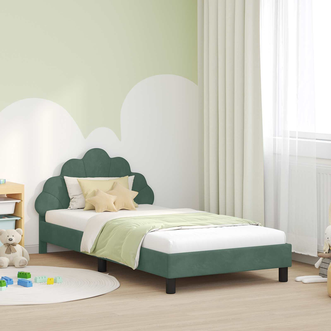 vidaXL Estrutura de Cama Infantil com Cabeceira Verde do Mar Veludo 1