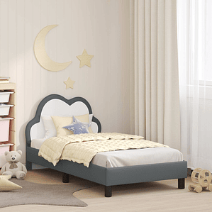 vidaXL Estrutura de Cama Infantil com Cabeceira Cinzento-claro PU