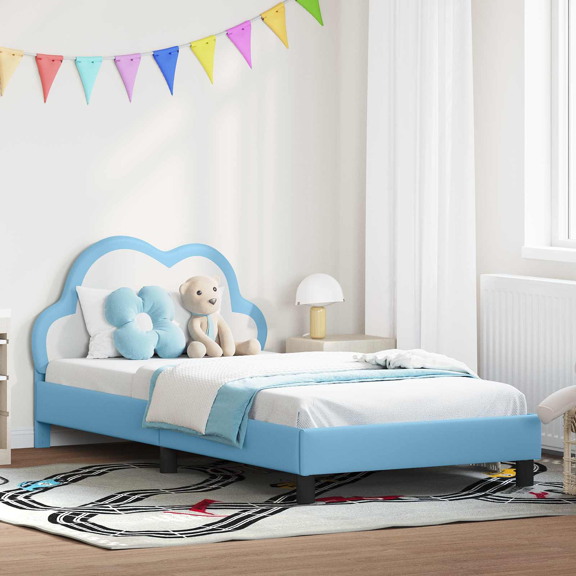 vidaXL Estrutura de Cama Infantil com Cabeceira Azul 80 x 200 cm PU 1