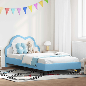 vidaXL Estrutura de Cama Infantil com Cabeceira Azul 90 x 200 cm PU
