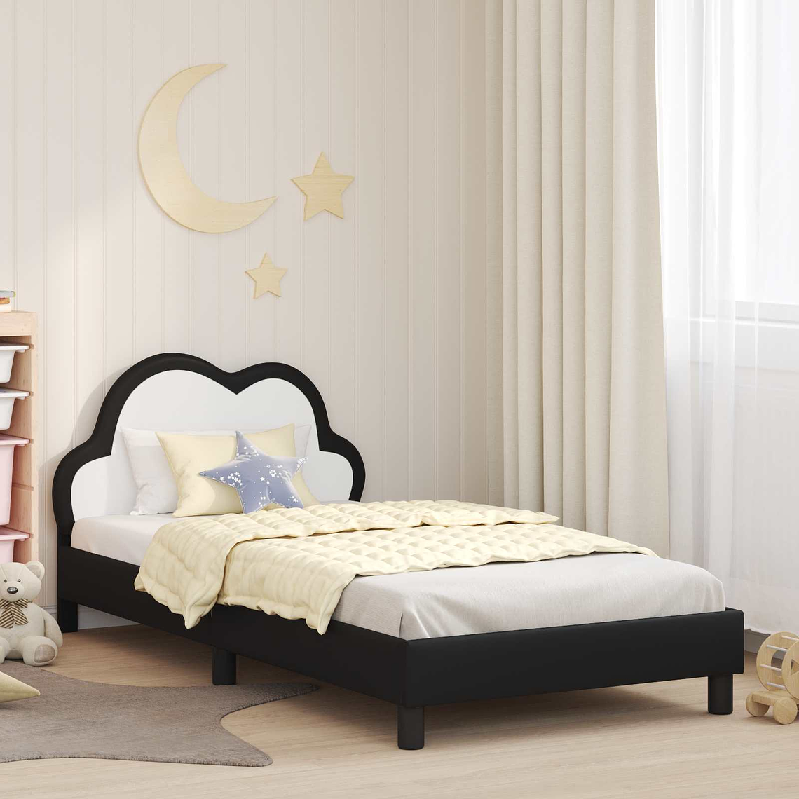 vidaXL Estrutura de Cama Infantil com Cabeceira Preto 90 x 200 cm PU 1
